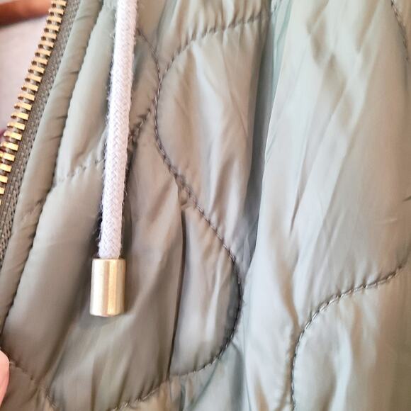 Gap Jacket Womens Medium Reversible Hooded Full Zip Quilted Bomber Green Gray‎ - Picture 2 of 10